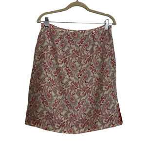Merona Womens Silk Skirt Size 12 Ivory Pink Paisley Lined Above Knee Side Zip